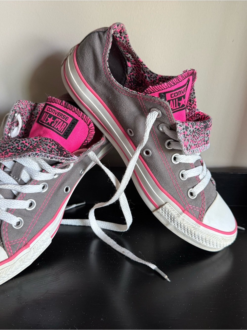 Converse All Star Double Tongue Low Top Sneakers / Gray Pink Leopard /Women’s 8